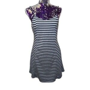 Olive + Oak Grey & Black Striped Skater Mini Dress Coastal Casual Flirty Girl